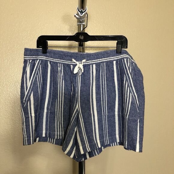 Nautica Shorts Womens Extra Large Blue White Striped Linen Blend Pockets Casual - Picture 1 of 8